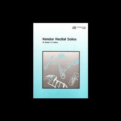 Capa de livro musical com título 'Kendor Recital Solos' e ilustrações de instrumentos musicais