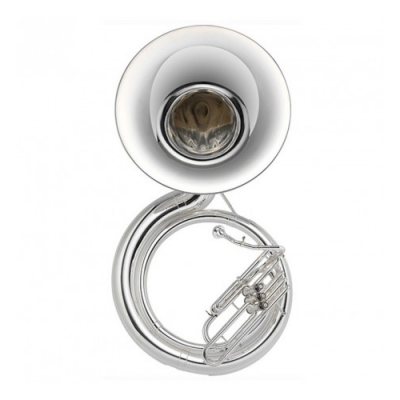 Tuba prateada em fundo branco