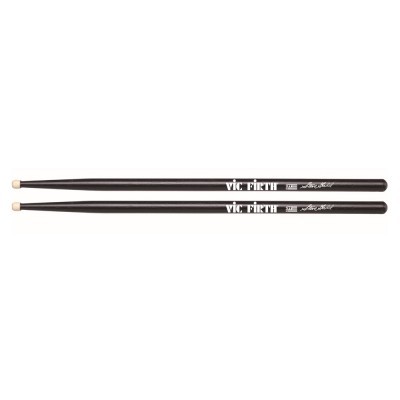 Par de baquetas de bateria pretas com texto branco vic firth e 7A American Classic