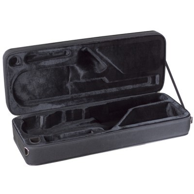Estojo rígido preto forrado a veludo para instrumento musical