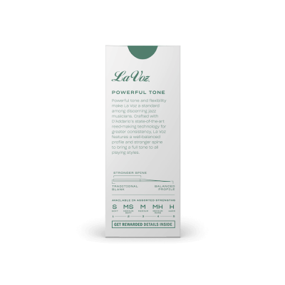 Embalagem branca de cordas para violão La Voz com texto em verde e cinza
