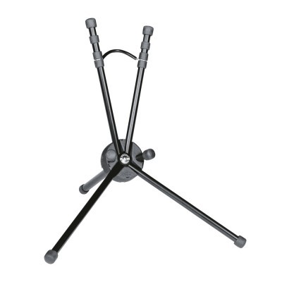 Suporte de guitarra ou baixo preto com três pernas e apoios em borracha