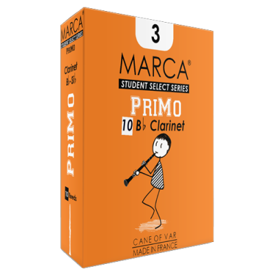 Caixa laranja de palhetas para clarinete Marca Primo série Student Select calibre 3