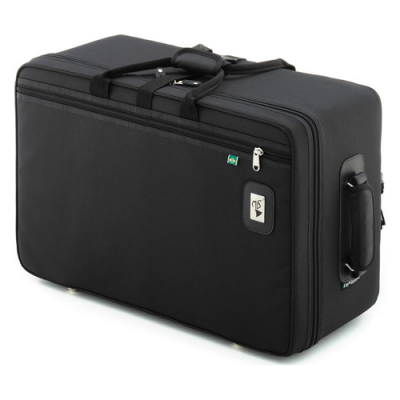 Mala de transporte preta retangular com bolso frontal e fecho