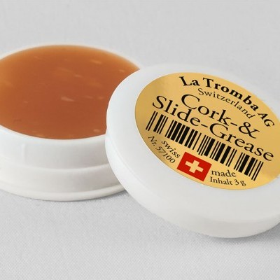 Pomada La Tromba Soft-& Slide-Grease em recipiente branco com tampa amarela