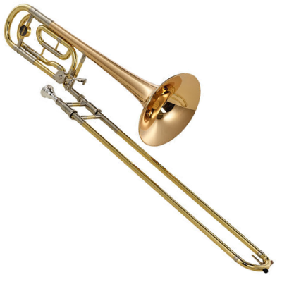 Trombone dourado com detalhes prateados