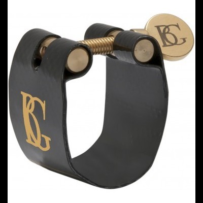 Abraçadeira preta com logótipo dourado BG para instrumento musical