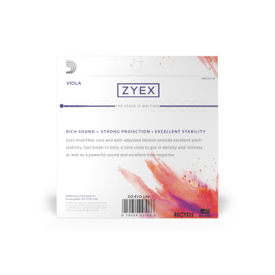 Embalagem de corda para viola ZYEX com design branco e manchas cor-de-rosa e laranja