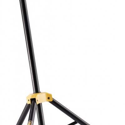 Suporte para instrumento musical preto e amarelo com tripé