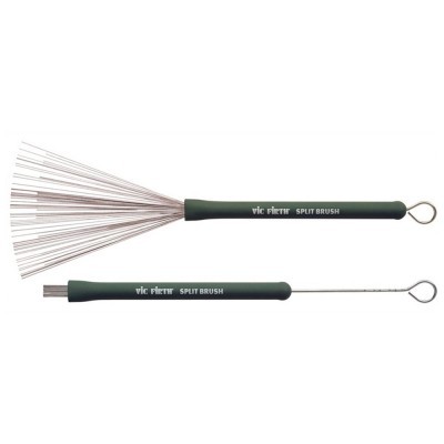 Duas escovas Vic Firth Split Brush com cabo verde e cerdas metálicas finas.