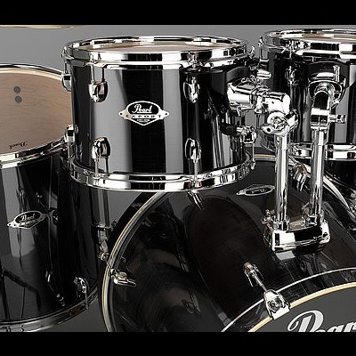 Bateria acústica preta brilhante Pearl com ferragens cromadas