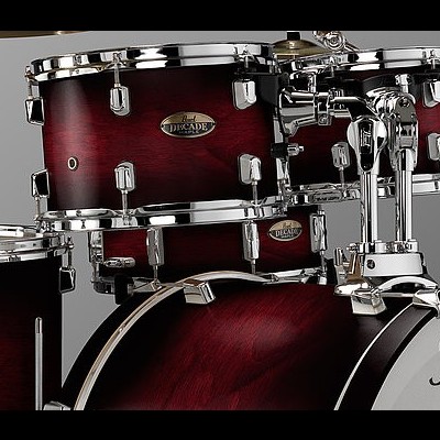 Conjunto de bateria acústica Pearl vermelho escuro com ferragens cromadas