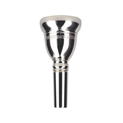 Bocal de metal prateado para instrumento de sopro com texto