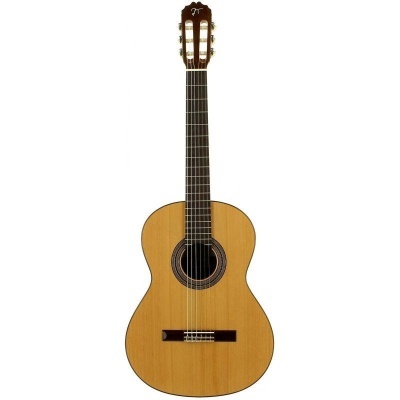 Guitarra clássica de madeira clara com seis cordas