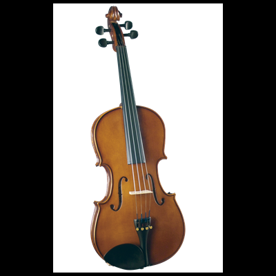 violino de madeira castanha com quatro cordas e queixeira preta