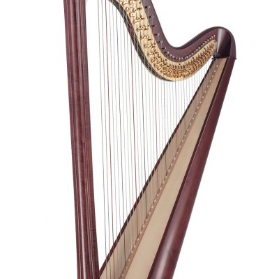 Harpa clássica em madeira escura com cordas metálicas