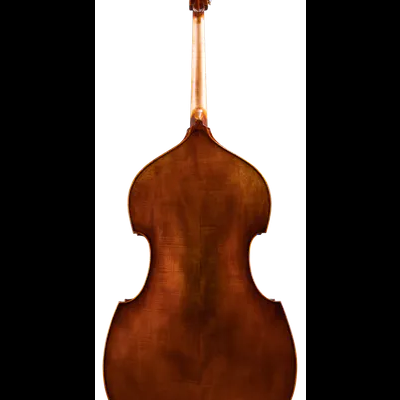 Contrabaixo acústico castanho visto de trás