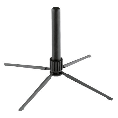 Suporte preto com base quadripartida e tubo vertical