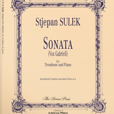Capa de partitura musical 'Sonata' para trombone e piano de Stjepan Sulek