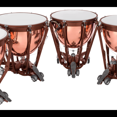 Conjunto de cinco timbales em cobre com rodas