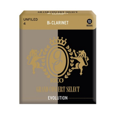 Embalagem dourada e preta para palhetas de clarinete B Rico Grand Concert Select Evolution