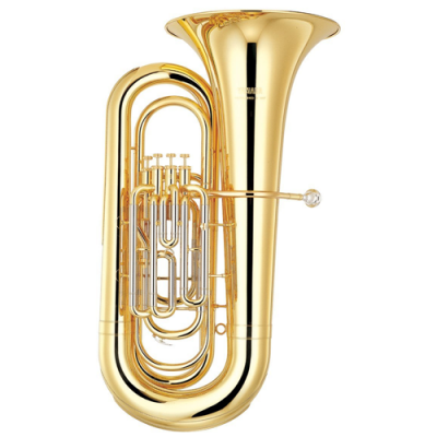 Tuba dourada com pistões e tubos prateados