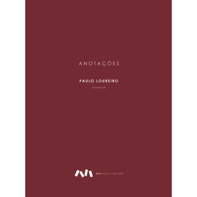 Capa vermelha escura de livro com texto ANOTAÇÕES PAULO LOUREIRO TROMBONE