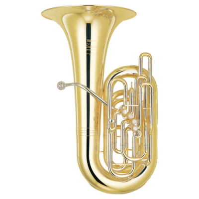 Eufônio dourado brilhante com válvulas de metal e tubos curvos