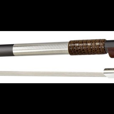 Arco para violino com vara preta e empunhadura em madeira castanha