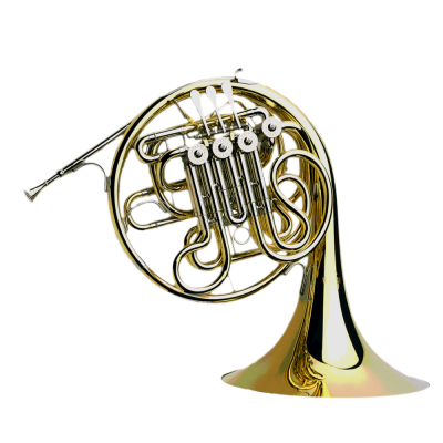 Trompa francesa de latão polido com válvulas brancas