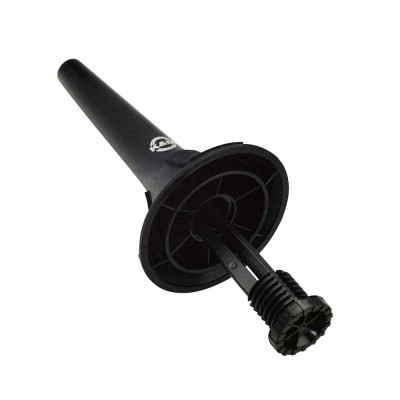 Funil preto de plástico com base circular e eixo central