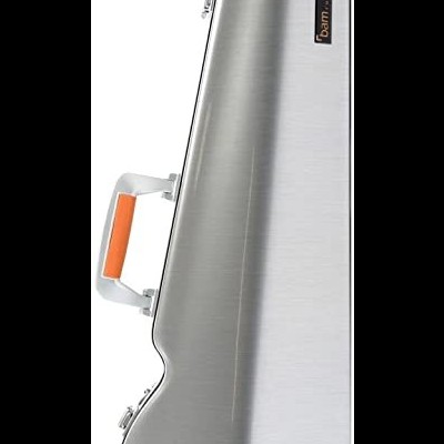 Estojo rígido prata para violino com alça laranja e placa bam