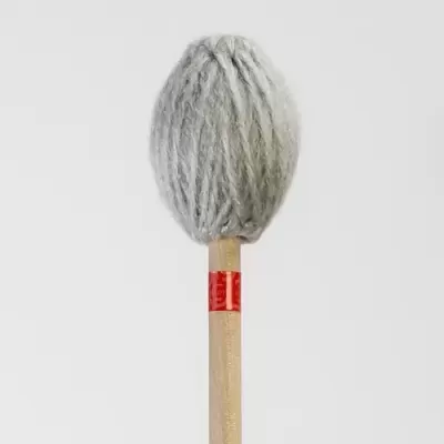 Baqueta de madeira com cabeça de lã cinza claro e anel vermelho