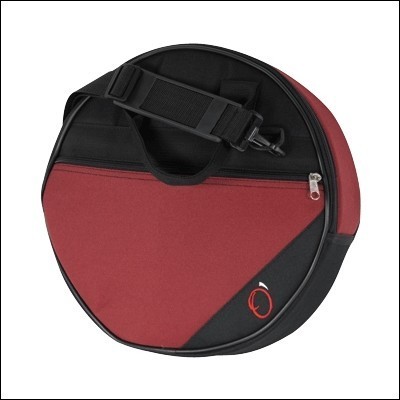 Estojo redondo vermelho e preto com alça ajustável e fecho de correr