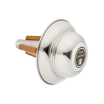 Mudo para trompete em metal prateado com franjas de feltro castanho.