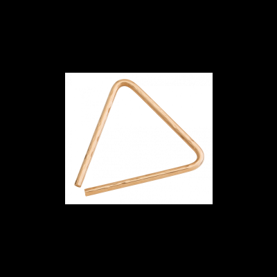 Triângulo musical em metal dourado com suporte.