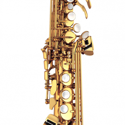 Saxofone soprano dourado com boquilha preta