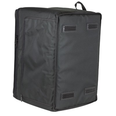 Mochila ou mala preta rectangular com zíper e alça no topo