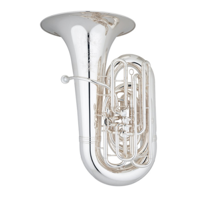 Tuba prateada brilhante com válvulas e campânula grande