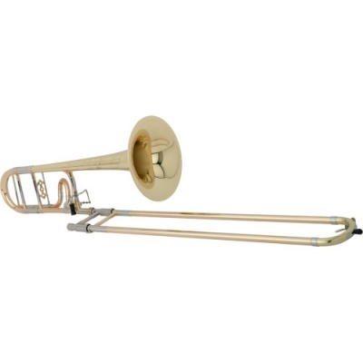 Trombone dourado com acabamento brilhante e alavanca para controle