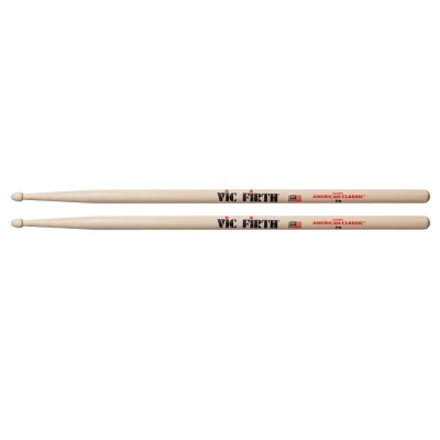 Par de baquetas de madeira claras com texto VIC FIRTH AMERICAN CLASSIC 5A