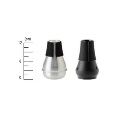 Dois abafadores para instrumentos com régua em centímetros ao lado para escala