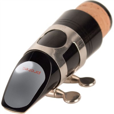 Boquilha para clarinete preta com cinta metálica e rolha em cortiça