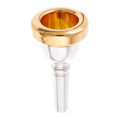 Bocal para trompete prateado com anel dourado