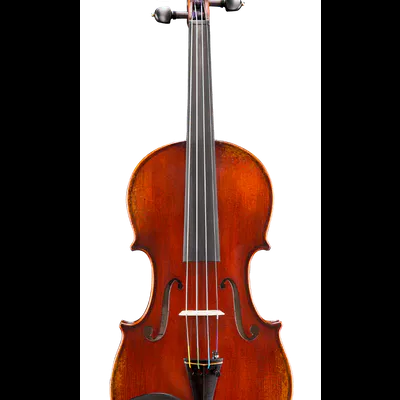 Violino castanho com quatro cordas e queixo preto