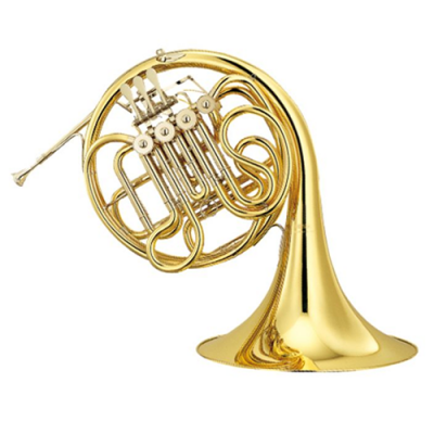 Trompa francesa dourada com acabamento brilhante