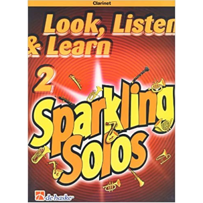 Capa de livro de música para clarinete com texto e ilustrações de instrumentos