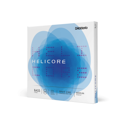 Embalagem de cordas para baixo D'Addario Helicore branco com design azul