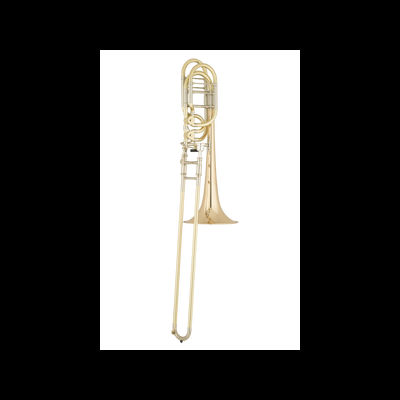 Trombone dourado brilhante em fundo branco