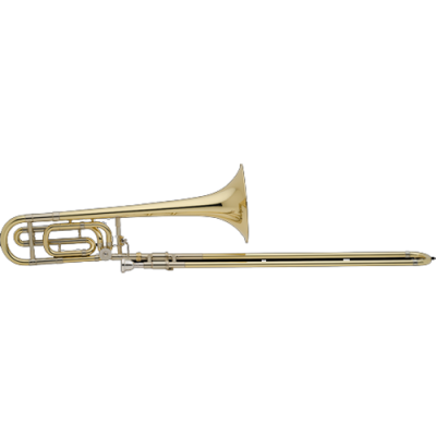 Trombone dourado sobre fundo branco